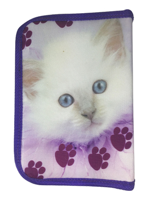 Printing Cute Kitty Purple Zipper Pencil Case For Teenage Girls 900D Webbing