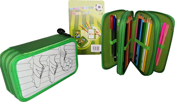 Green Childrens 3 Zip Pencil Case Triple Tier Bag 12.5×19.5×6 cm