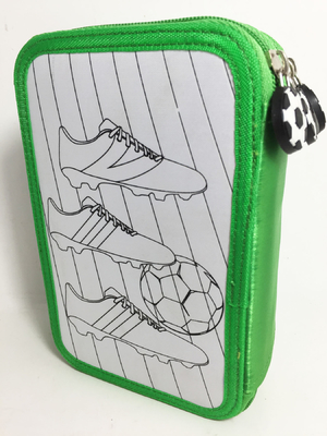 Green Childrens 3 Zip Pencil Case Triple Tier Bag 12.5×19.5×6 cm