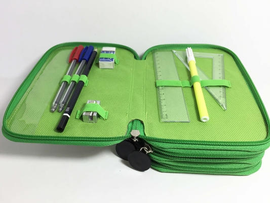 Green Childrens 3 Zip Pencil Case Triple Tier Bag 12.5×19.5×6 cm